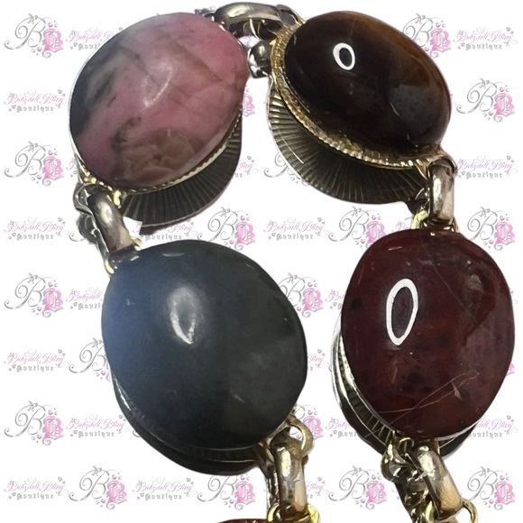 1940s scarab bracelet EGYPTIAN STYLE real gem stone healing crystals rare - Picture 2 of 12